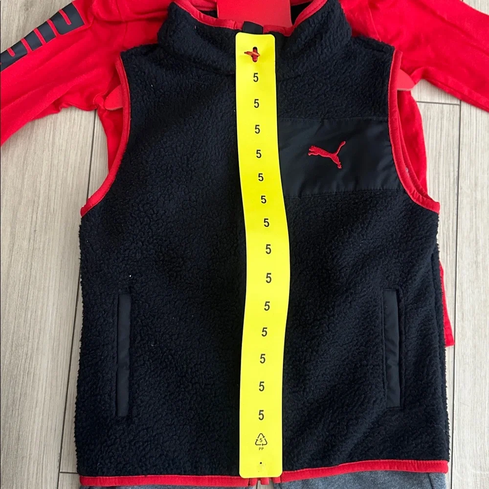 NWT Puma Red and Black Kids' Set with Gray Fleece Pants Size 5 - Picture 2 of 5